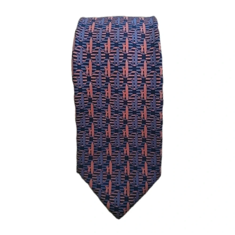 Johnnie-O Men's Tie West Coast Prep Pink Blue Surfer‎ Board  Logo 100% Silk
